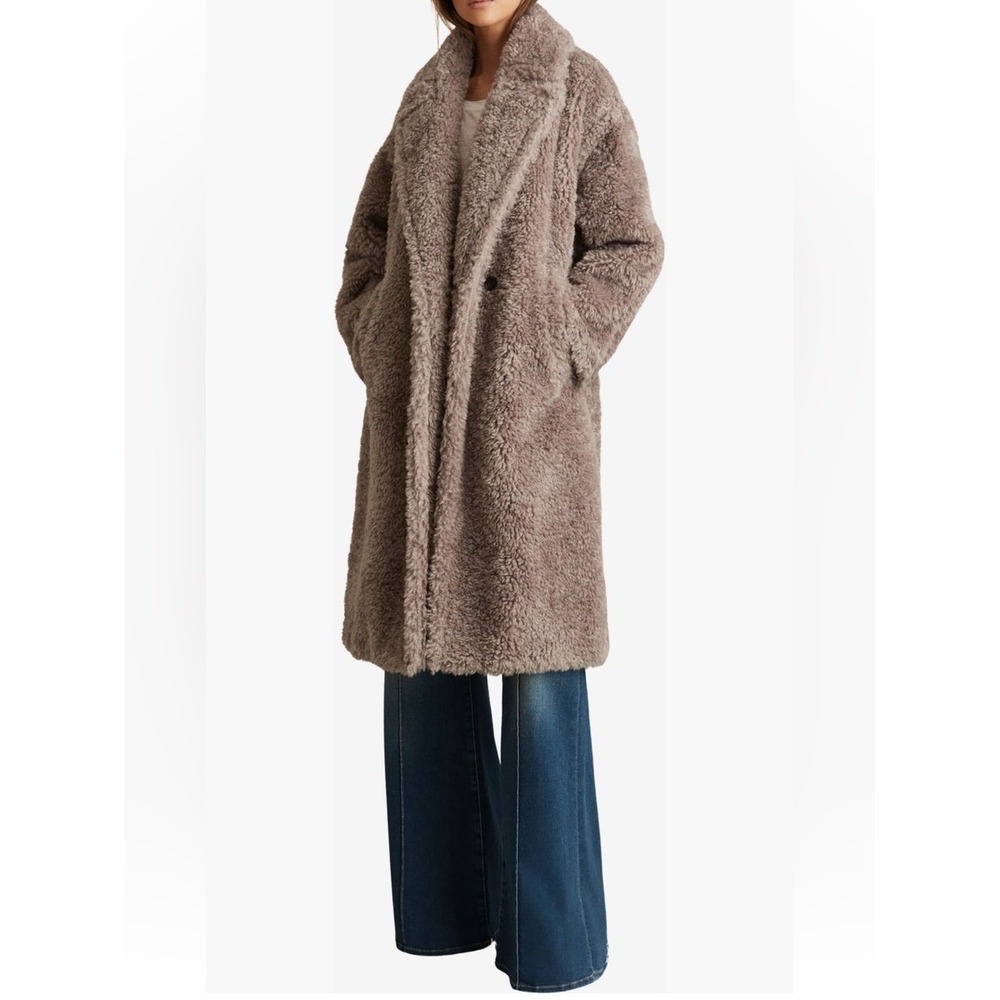 NWT Reiss Darla Faux Fur Coat in MINK NEUTRAL Sz L - Picture 3 of 12